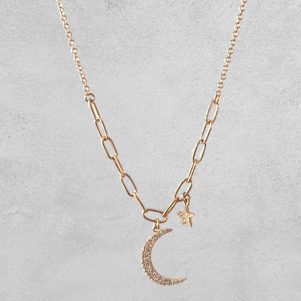 Moon & Star Diamond Necklace
